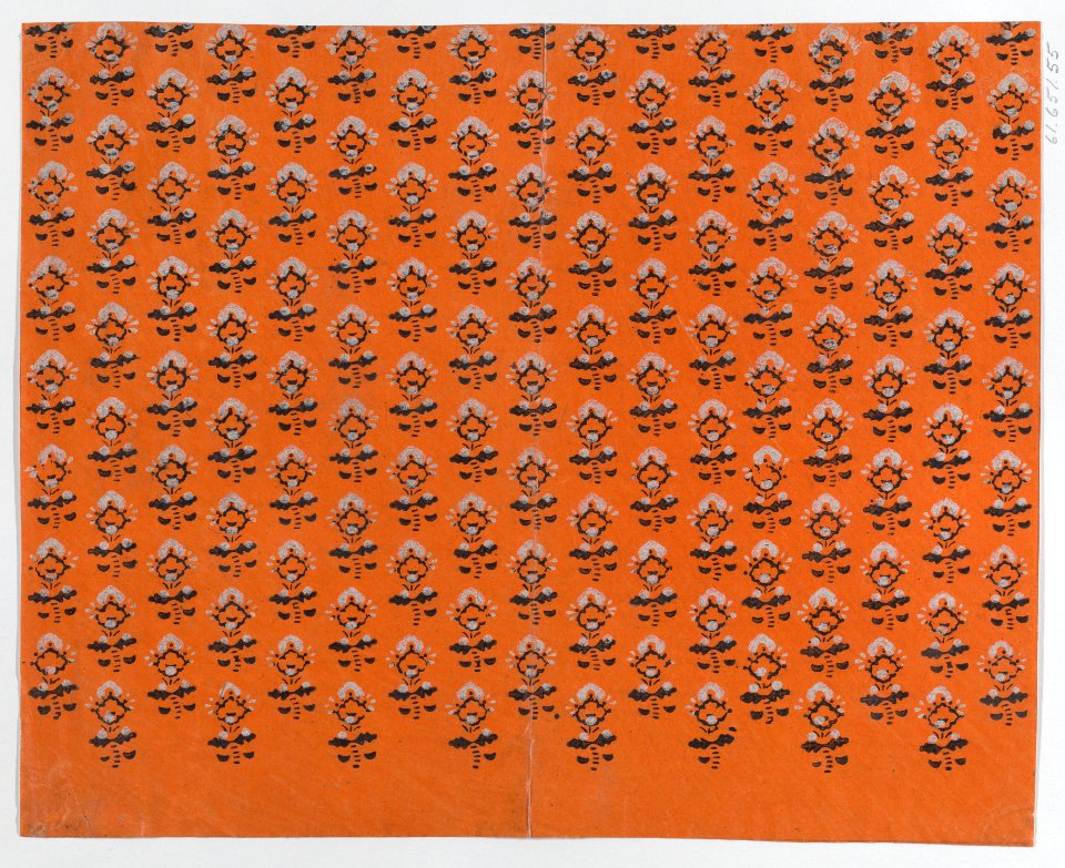 Sheet with blue and orange leaf pattern Met DP886323