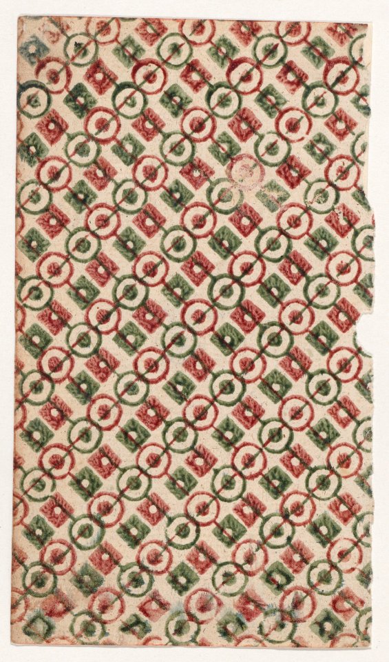 Sheet with overall pattern of circles and squares with lines through them Met DP886778