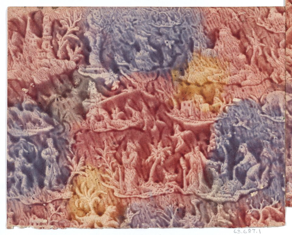 Sheet with figures in landscapes in red, purple, and yellow Met DP887033
