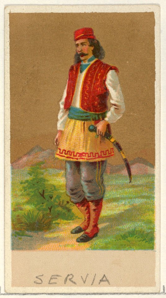 Serbia, from the Natives in Costume series (N16), Teofani Issue, for Allen & Ginter Cigarettes Brands MET DP834890. Free illustration for personal and commercial use.