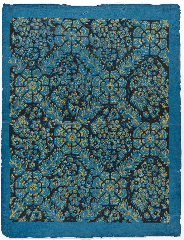 Sheet with overall floral pattern on blue background Met DP886315