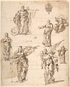 Sheet of Studies with Angels and Religious Figures (recto); Draft of a Letter (verso) MET DP802693