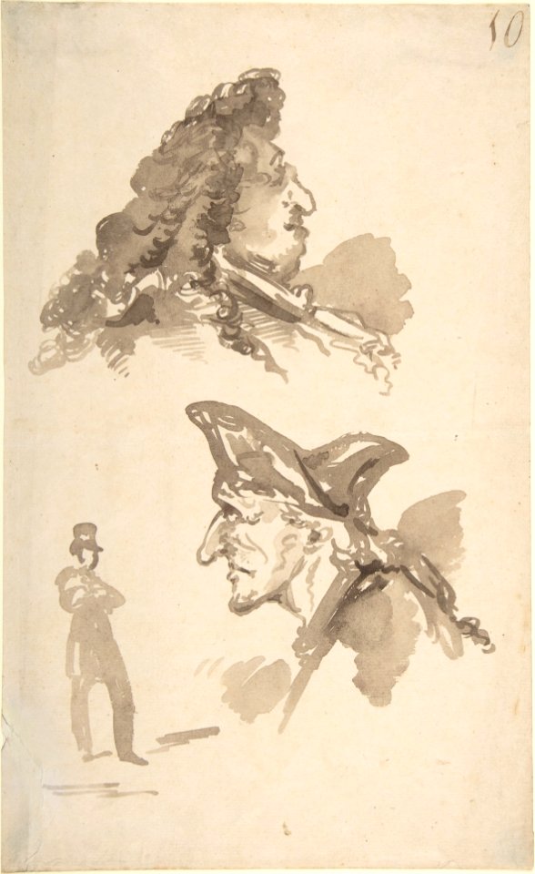 Sheet of Studies- Two Male Heads in Profile and Standing Man MET DP808311
