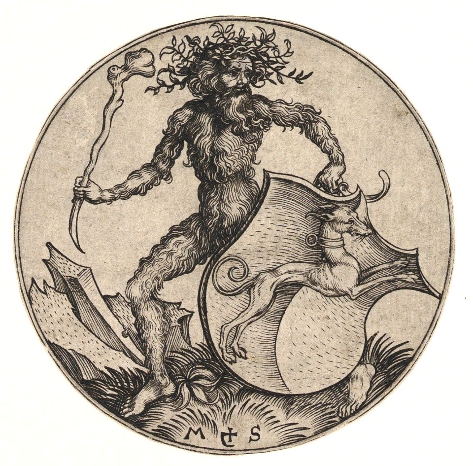 Shield with Greyhound Held by Wild Man MET DP820020