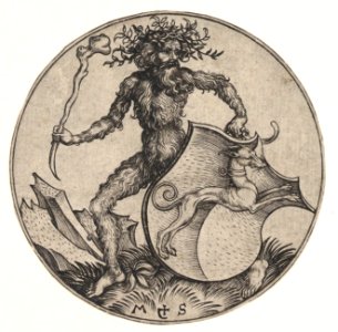 Shield with Greyhound Held by Wild Man MET DP820020