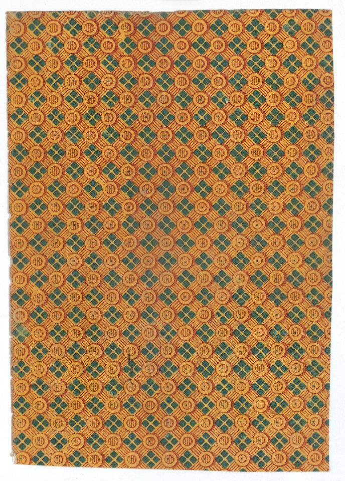 Sheet with overall geometric pattern with striped circles and squares Met DP886627