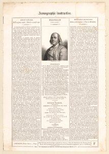 Sheet from "Iconographie Instructive" with portrait of Benjamin Franklin MET DP862708