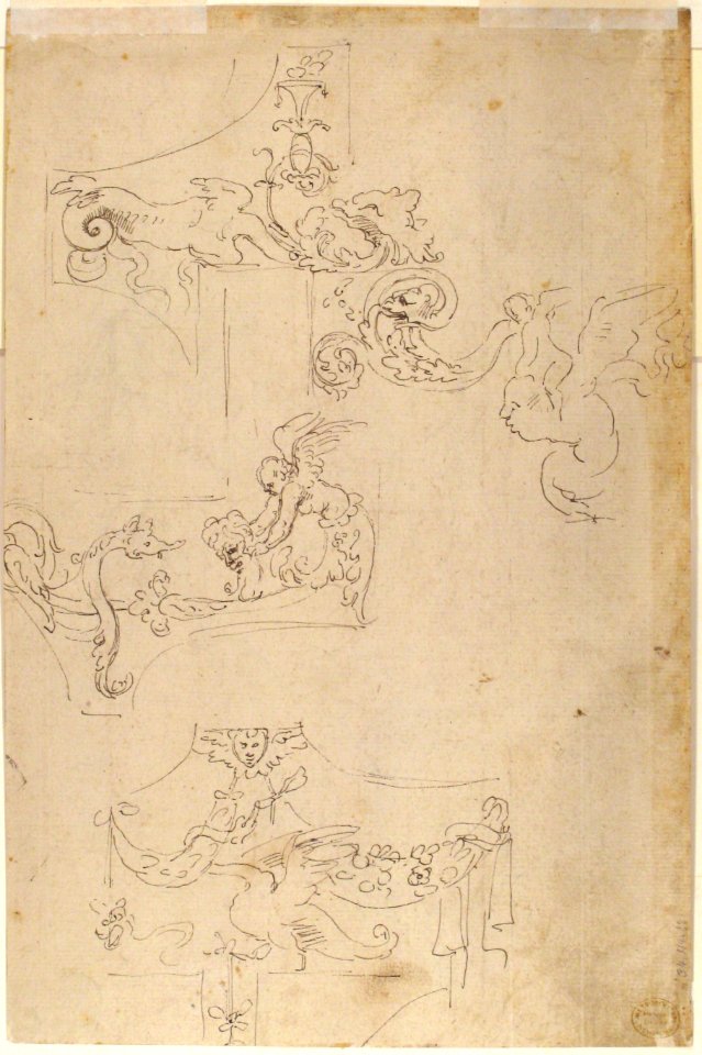 Sheet of Figure Studies, Probably after the Antique (recto); Ornamental Designs (verso) MET 34.114.2 (Verso of 34.114.1)