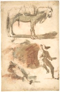 Sheet of Studies- A Horse Above, a Seated Man and a Reclining Man Below MET DP809911