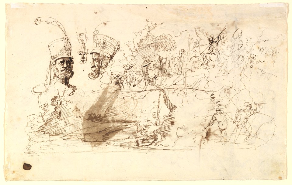 Sheet of Studies, Including for Reineke Fuchs; verso- Studies of Soldiers and of a Battle in a Wood MET DP820262