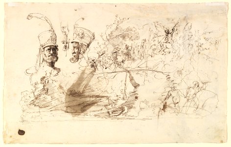 Sheet of Studies, Including for Reineke Fuchs; verso- Studies of Soldiers and of a Battle in a Wood MET DP820262