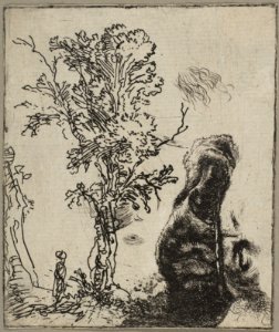 Sheet with Two Studies- A Tree and the Upper Part of a Head of Rembrandt Wearing a Velvet Cap MET DP814542