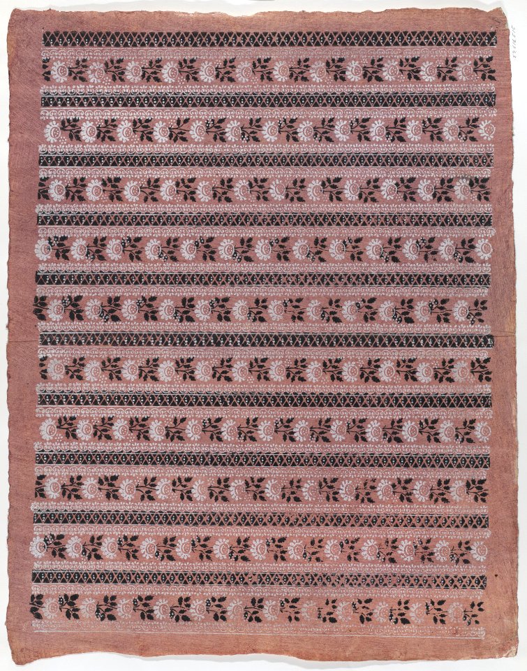 Sheet with ten borders with floral patterns on pale pink background Met DP886388