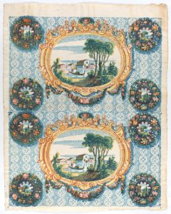 Sheet with two borders with landscapes within frames and wreaths Met DP886396