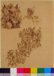 Sheet of Studies- A Marriage Procession in Sixteenth Century Dress; a Cavalier; and a Trophy of Arms MET 1975.131.104