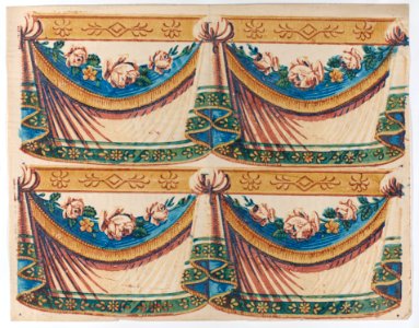 Sheet with two borders with drapery and floral designs Met DP886405
