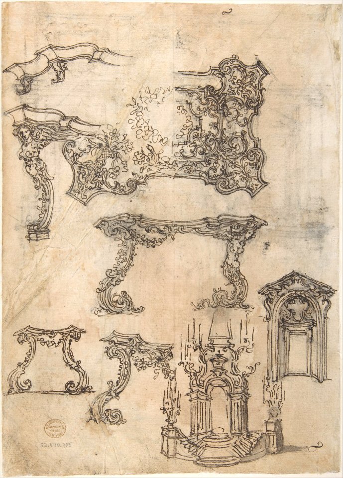 Sheet with Various Designs for Tables and a Funerary Monument MET DP809766