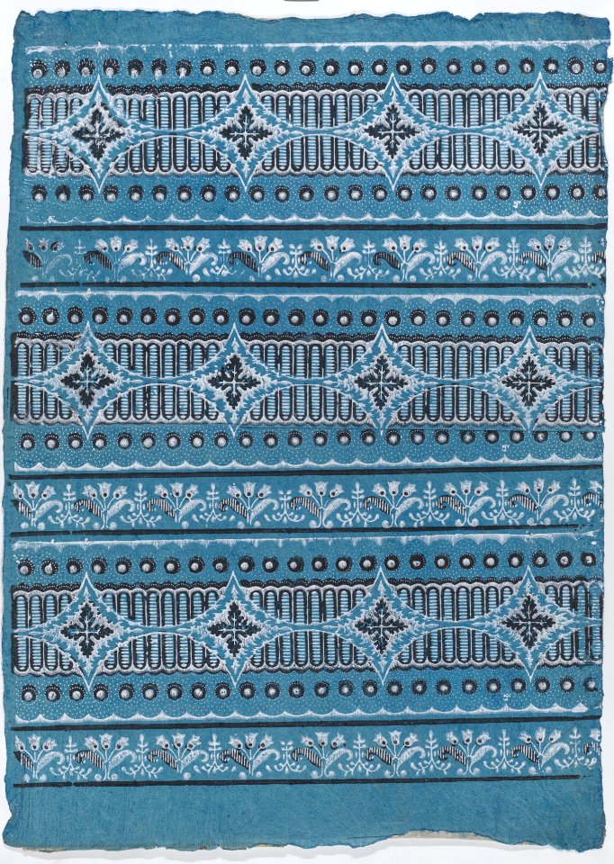 Sheet with four borders with a floral, dot, and stripe pattern Met DP886395