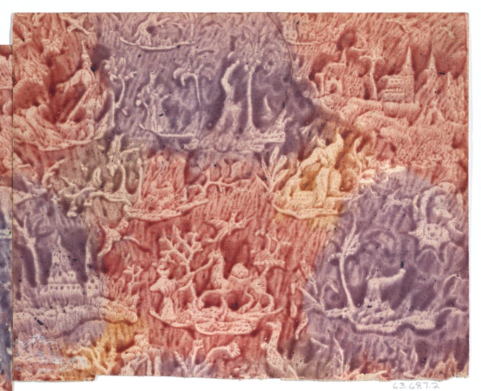 Sheet with figures in landscapes in red, purple, and yellow Met DP887034