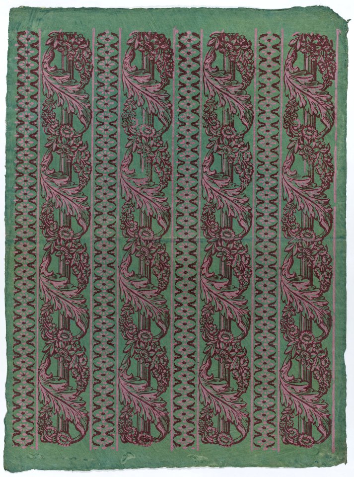 Sheet with four borders with a garland of acanthus leaves and flowers Met DP886369