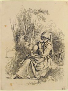 Seated Young Peasant Woman Holding a Jug, from Nouveau Livre de diverse Figures (New Book of Various Figures) MET 53.523.24(2)