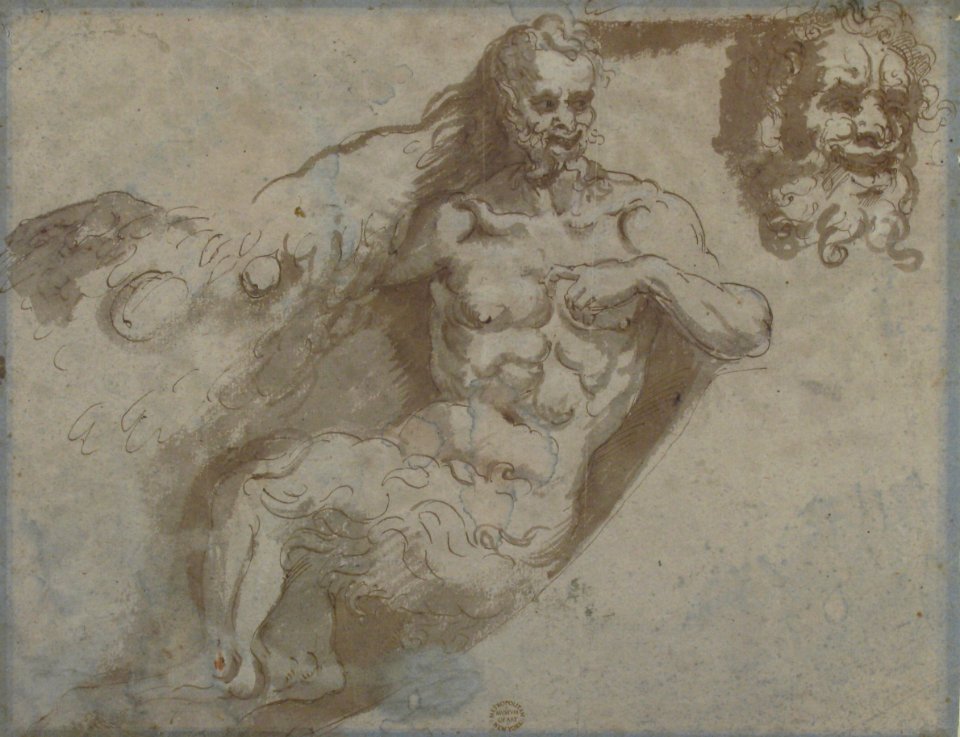 Seated satyr, with enlarged head of same (recto); head of a woman (verso) MET 80.3.83 RECTO