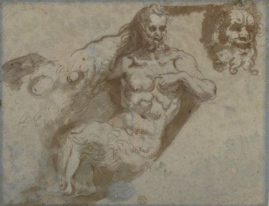 Seated satyr, with enlarged head of same (recto); head of a woman (verso) MET 80.3.83 RECTO