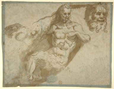 Seated satyr, with enlarged head of same (recto); head of a woman (verso) MET DP811859