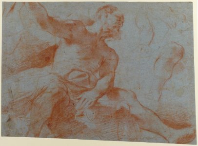 Seated Old Man with Right Arm Upraised (Tithonus) (recto); Seated Nude Youth (figure of Day) (verso) MET 1970.168