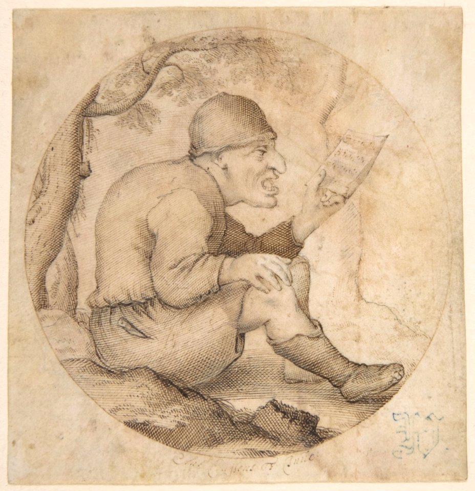 Seated Old Man Facing Right, Singing and Holding Music MET DP802076