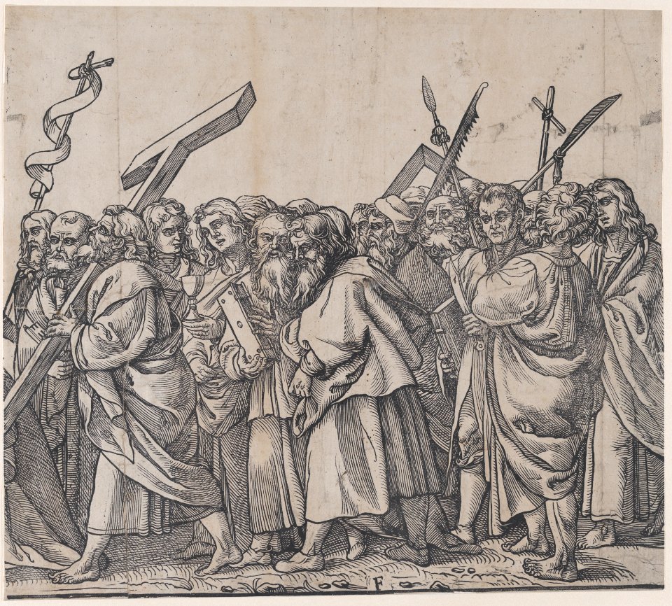 Section F- Saints holding crosses, books, and weapons, from The Triumph of Christ MET DP875539