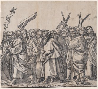 Section F- Saints holding crosses, books, and weapons, from The Triumph of Christ MET DP875539