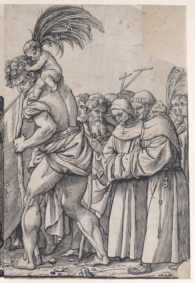 Section H- Saint Christopher carrying the Christ Child, from The Triumph of Christ MET DP875555