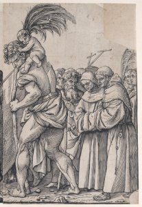 Section H- Saint Christopher carrying the Christ Child, from The Triumph of Christ MET DP875555