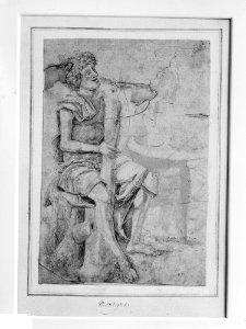 Seated Man Holding a Club or Other Implement (recto); Two Heads of Grotesque Men in Profile (verso) MET 879