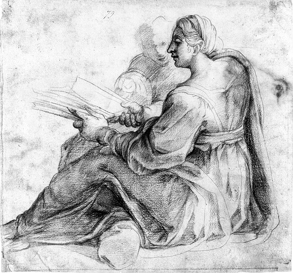 Seated Sibyl and Attendant Genius (recto); Study of the Head of a Horse in Profile (verso) MET 020.1r2 54J