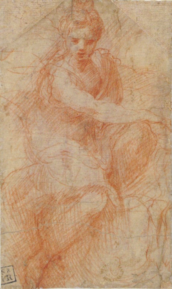 Seated Goddess Diana (recto); Studies of a Nude Male Torso Seen from the Rear, and a leg (verso) MET 10.45.4 RECTO