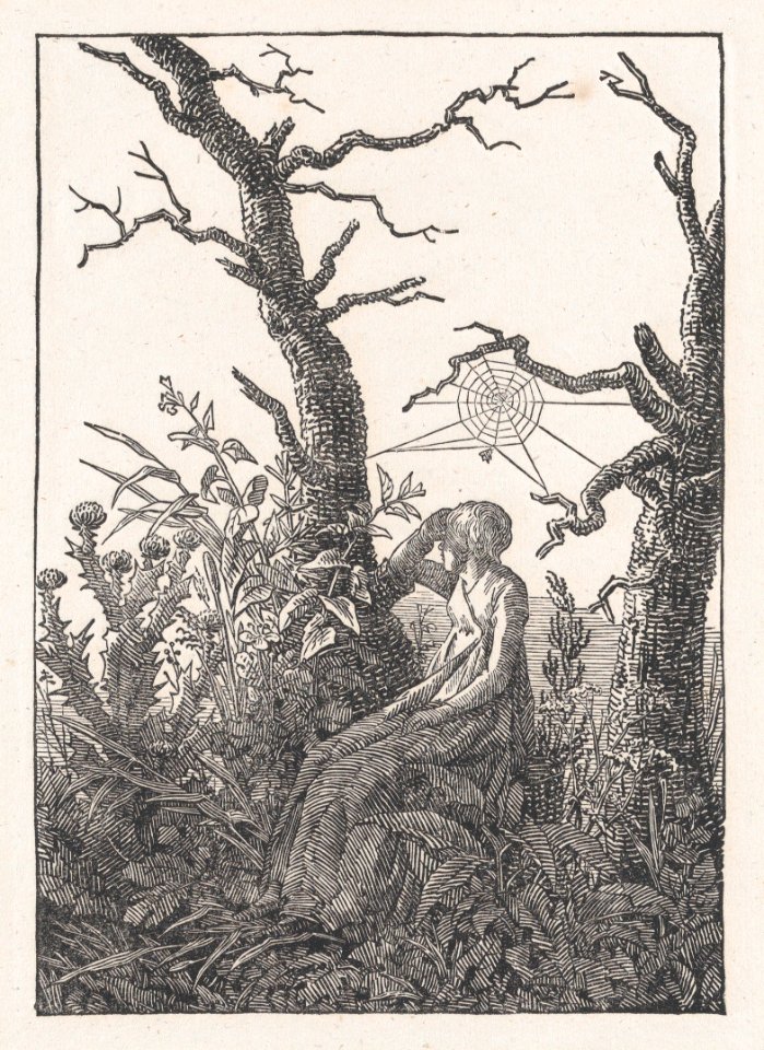 Seated Woman with a Spider's Web (Die Frau mit dem Spinnennnetz zwischen kahlen Baumen) MET DP872947