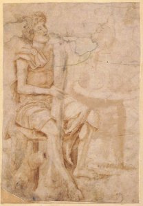 Seated Man Holding a Club or Other Implement (recto); Two Heads of Grotesque Men in Profile (verso) MET 06.1051.6