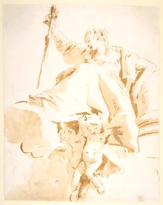 Seated Women Holding Aloft a Sword, and Supported by Two Putti MET DP811907