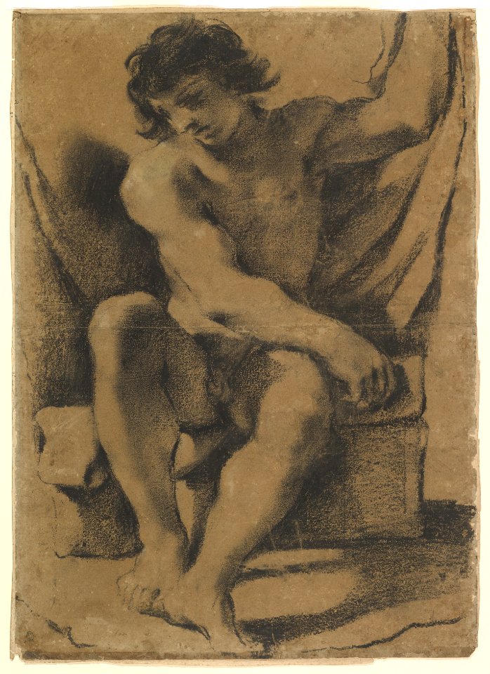Seated Nude Young Man in Nearly Frontal View MET DP820517