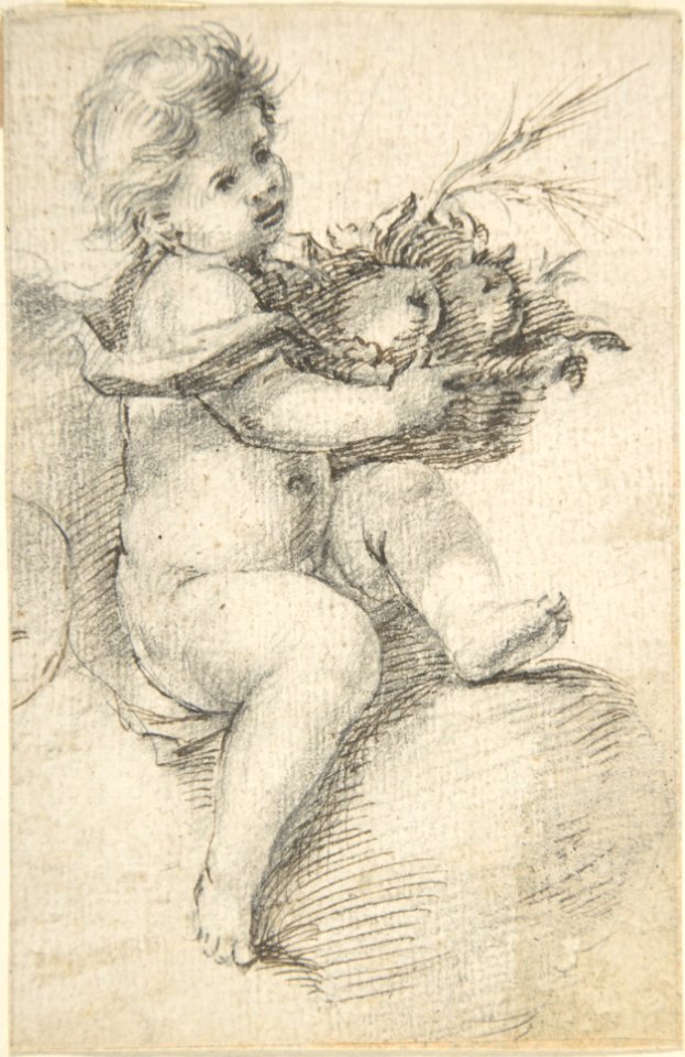 Seated Putto Holding a Basket of Fruit MET DP800532