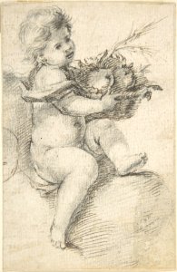 Seated Putto Holding a Basket of Fruit MET DP800532