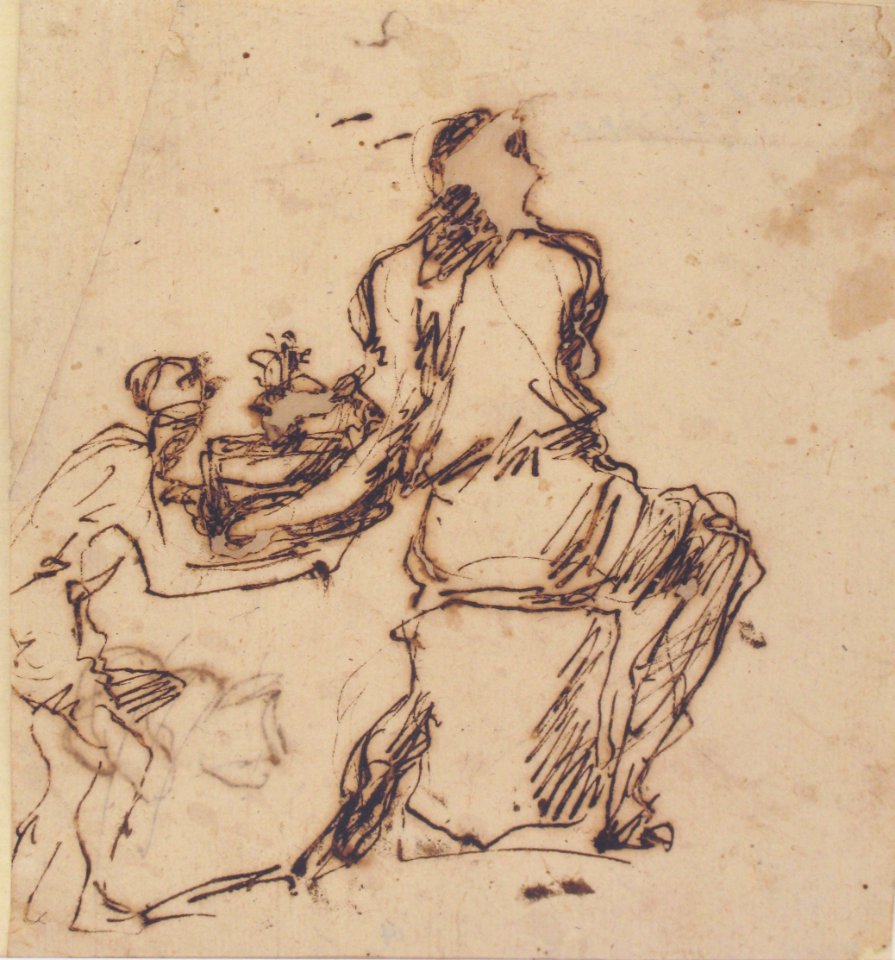 Seated Figure Receiving an Object Presented by a Smaller Figure, Domenico Gargiulo, 1609/10–?1675