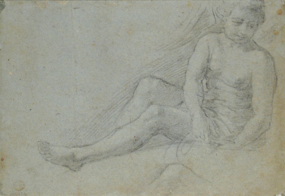 Seated Crowned Male Figure Holding a Book or Scroll (recto); Seated Nude Boy (verso) MET 1971.63.2 VERSO