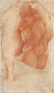 Seated Goddess Diana (recto); Studies of a Nude Male Torso Seen from the Rear, and a leg (verso) MET 10.45.4 VERSO