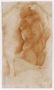 Seated Goddess Diana (recto); Studies of a Nude Male Torso Seen from the Rear, and a leg (verso) MET DR203