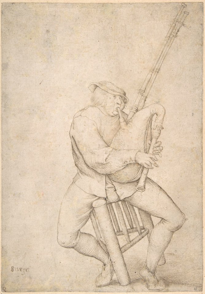 Seated Man, Precariously Balanced, Playing Bagpipes MET DP801179