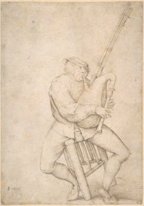 Seated Man, Precariously Balanced, Playing Bagpipes MET DP801179