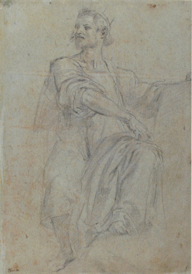 Seated Crowned Male Figure Holding a Book or Scroll (recto); Seated Nude Boy (verso) MET 1971.63.2 RECTO